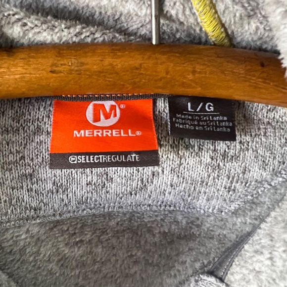 Unisex Merrell gray/yellow knit zippered jacket with hood sz L - Picture 2 of 3